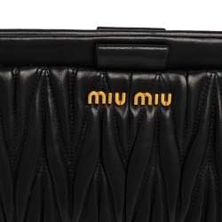 Pre Owned Miu Miu Black Matelassé Leather Frame Clutch Bag