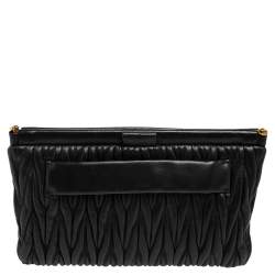 Pre Owned Miu Miu Black Matelassé Leather Frame Clutch Bag