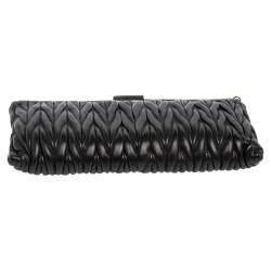 Pre Owned Miu Miu Black Matelassé Leather Frame Clutch Bag