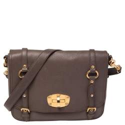 Miu Miu Grey Leather East West Pattina Cervo Messenger Bag
