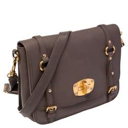 Miu Miu Grey Leather East West Pattina Cervo Messenger Bag