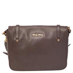 Miu Miu Grey Leather East West Pattina Cervo Messenger Bag