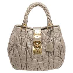 Miu Miu Beige Matelassé Leather Aperto Tote