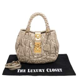 Miu Miu Beige Matelassé Leather Aperto Tote