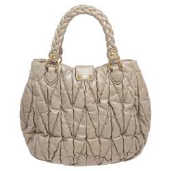 Miu Miu Beige Matelassé Leather Aperto Tote