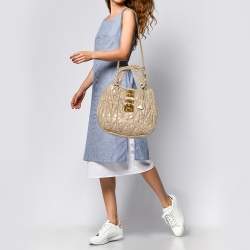 Miu Miu Beige Matelassé Leather Aperto Tote