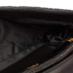 Pre Owned Miu Miu Black Metalasse Leather Zipper Flap Shoulder Bag