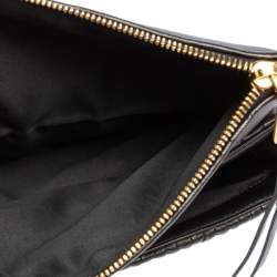 Pre Owned Miu Miu Black Metalasse Leather Zipper Flap Shoulder Bag