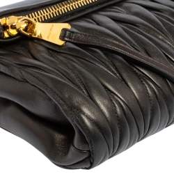 Pre Owned Miu Miu Black Metalasse Leather Zipper Flap Shoulder Bag