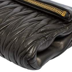 Pre Owned Miu Miu Black Metalasse Leather Zipper Flap Shoulder Bag