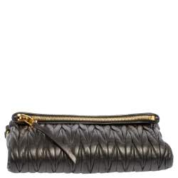 Pre Owned Miu Miu Black Metalasse Leather Zipper Flap Shoulder Bag