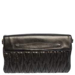Pre Owned Miu Miu Black Metalasse Leather Zipper Flap Shoulder Bag
