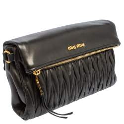Pre Owned Miu Miu Black Metalasse Leather Zipper Flap Shoulder Bag
