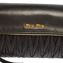 Pre Owned Miu Miu Black Metalasse Leather Zipper Flap Shoulder Bag