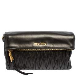 Pre Owned Miu Miu Black Metalasse Leather Zipper Flap Shoulder Bag
