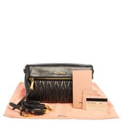 Pre Owned Miu Miu Black Metalasse Leather Zipper Flap Shoulder Bag