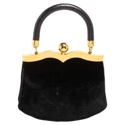 مملوكة مسبقًا Miu Miu Black Velvet Frame Clutch Top Handle Bag