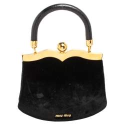 مملوكة مسبقًا Miu Miu Black Velvet Frame Clutch Top Handle Bag
