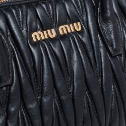 Pre Owned Miu Miu Black Matelassé Leather Small Convertible Satchel