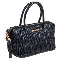Pre Owned Miu Miu Black Matelassé Leather Small Convertible Satchel