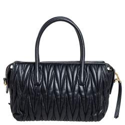 Pre Owned Miu Miu Black Matelassé Leather Small Convertible Satchel