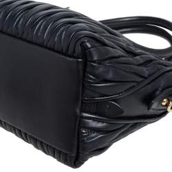Pre Owned Miu Miu Black Matelassé Leather Small Convertible Satchel