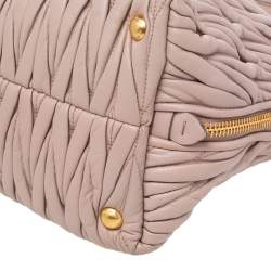 Pre Owned Miu Miu Beige Matelassé Leather Zip Satchel 