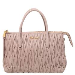 Pre Owned Miu Miu Beige Matelassé Leather Zip Satchel 