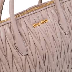 Pre Owned Miu Miu Beige Matelassé Leather Zip Satchel 