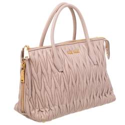Pre Owned Miu Miu Beige Matelassé Leather Zip Satchel 