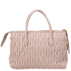 Pre Owned Miu Miu Beige Matelassé Leather Zip Satchel 