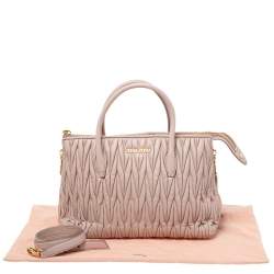 Pre Owned Miu Miu Beige Matelassé Leather Zip Satchel 