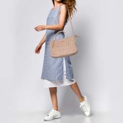 Pre Owned Miu Miu Beige Matelassé Leather Zip Satchel 