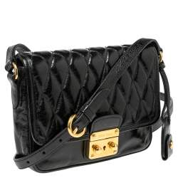 Pre Owned Miu Miu Black Vitello ShineTrapu Leather Flap Crossbody Bag