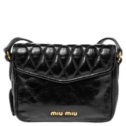 Pre Owned Miu Miu Black Vitello ShineTrapu Leather Flap Crossbody Bag