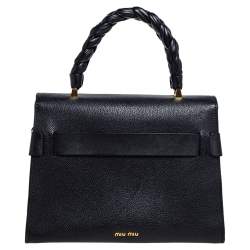 Pre Owned Miu Miu Black Madras Leather Click Braided Top Handle Bag