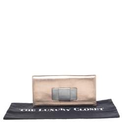 مملوكة مسبقًا Miu Miu Metallic Gold/Grey Leather Bow Continental Wallet