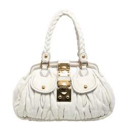 Pre Owned حقيبة ساتشل ميو ميو كوفير إطار جلد ماتيلاس أوف وايت 