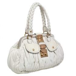 Pre Owned حقيبة ساتشل ميو ميو كوفير إطار جلد ماتيلاس أوف وايت 