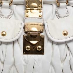 Pre Owned حقيبة ساتشل ميو ميو كوفير إطار جلد ماتيلاس أوف وايت 