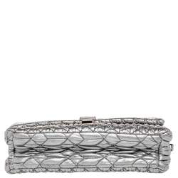 Pre Owned Miu Miu Silver Matelassé Nappa Leather Crystal Shoulder Bag