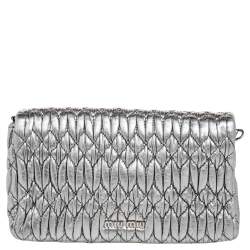 Pre Owned Miu Miu Silver Matelassé Nappa Leather Crystal Shoulder Bag
