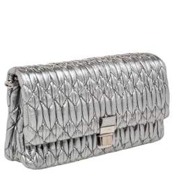 Pre Owned Miu Miu Silver Matelassé Nappa Leather Crystal Shoulder Bag