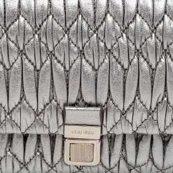 Pre Owned Miu Miu Silver Matelassé Nappa Leather Crystal Shoulder Bag