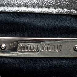 Pre Owned Miu Miu Silver Matelassé Nappa Leather Crystal Shoulder Bag
