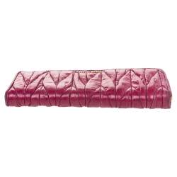 Miu Miu Pink Leather Matelassé Zip Around Wallet