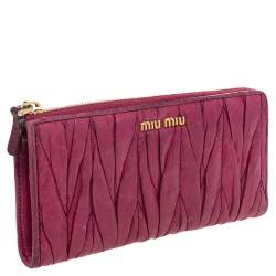 Miu Miu Pink Leather Matelassé Zip Around Wallet