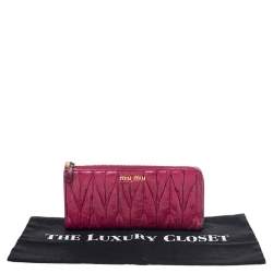 Miu Miu Pink Leather Matelassé Zip Around Wallet