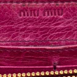 Miu Miu Pink Leather Matelassé Zip Around Wallet