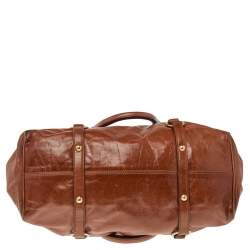 Pre Owned Miu Miu Brown Vitello Lux Leather Bow Top Zip Tote